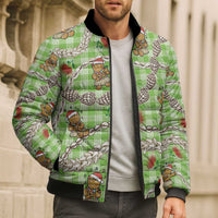 Green Palaka Hawaii Mele Kalikimaka Bomber Puffer Jacket Ohia Lehua Shell Leis Funny Gingerbread Santa LT14 - Polynesian Pride