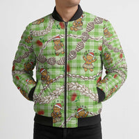 Green Palaka Hawaii Mele Kalikimaka Bomber Puffer Jacket Ohia Lehua Shell Leis Funny Gingerbread Santa LT14 - Polynesian Pride