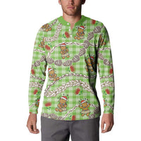 Green Palaka Hawaii Mele Kalikimaka Button Sweatshirt Ohia Lehua Shell Leis Funny Gingerbread Santa LT14 - Polynesian Pride