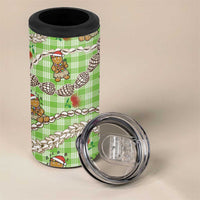Green Palaka Hawaii Mele Kalikimaka 4 in 1 Can Cooler Tumbler Ohia Lehua Shell Leis Funny Gingerbread Santa - Polynesian Pride
