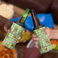 Green Palaka Hawaii Mele Kalikimaka 4 in 1 Can Cooler Tumbler Ohia Lehua Shell Leis Funny Gingerbread Santa - Polynesian Pride