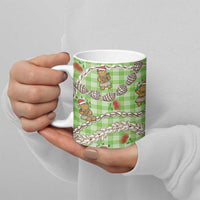 Green Palaka Hawaii Mele Kalikimaka Ceramic Mug Ohia Lehua Shell Leis Funny Gingerbread Santa - Polynesian Pride