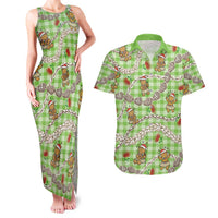 Green Palaka Hawaii Mele Kalikimaka Couples Matching Tank Maxi Dress and Hawaiian Shirt Ohia Lehua Shell Leis Funny Gingerbread Santa - Polynesian Pride