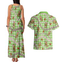 Green Palaka Hawaii Mele Kalikimaka Couples Matching Tank Maxi Dress and Hawaiian Shirt Ohia Lehua Shell Leis Funny Gingerbread Santa - Polynesian Pride