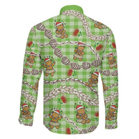 Green Palaka Hawaii Mele Kalikimaka Family Matching Long Sleeve Bodycon Dress and Hawaiian Shirt Ohia Lehua Shell Leis Funny Gingerbread Santa - Polynesian Pride