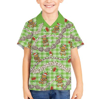 Green Palaka Hawaii Mele Kalikimaka Family Matching Mermaid Dress and Hawaiian Shirt Ohia Lehua Shell Leis Funny Gingerbread Santa - Polynesian Pride