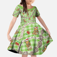 Green Palaka Hawaii Mele Kalikimaka Family Matching Off Shoulder Maxi Dress and Hawaiian Shirt Ohia Lehua Shell Leis Funny Gingerbread Santa - Polynesian Pride