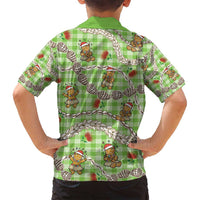 Green Palaka Hawaii Mele Kalikimaka Family Matching Off Shoulder Short Dress and Hawaiian Shirt Ohia Lehua Shell Leis Funny Gingerbread Santa - Polynesian Pride