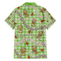 Green Palaka Hawaii Mele Kalikimaka Family Matching Short Sleeve Bodycon Dress and Hawaiian Shirt Ohia Lehua Shell Leis Funny Gingerbread Santa - Polynesian Pride