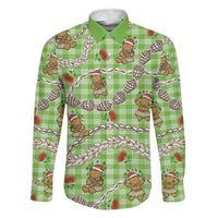 Green Palaka Hawaii Mele Kalikimaka Family Matching Short Sleeve Bodycon Dress and Hawaiian Shirt Ohia Lehua Shell Leis Funny Gingerbread Santa - Polynesian Pride