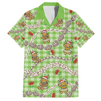 Green Palaka Hawaii Mele Kalikimaka Family Matching Summer Maxi Dress and Hawaiian Shirt Ohia Lehua Shell Leis Funny Gingerbread Santa - Polynesian Pride