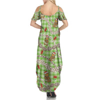 Green Palaka Hawaii Mele Kalikimaka Family Matching Summer Maxi Dress and Hawaiian Shirt Ohia Lehua Shell Leis Funny Gingerbread Santa - Polynesian Pride