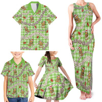 Green Palaka Hawaii Mele Kalikimaka Family Matching Tank Maxi Dress and Hawaiian Shirt Ohia Lehua Shell Leis Funny Gingerbread Santa - Polynesian Pride