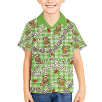 Green Palaka Hawaii Mele Kalikimaka Family Matching Tank Maxi Dress and Hawaiian Shirt Ohia Lehua Shell Leis Funny Gingerbread Santa - Polynesian Pride
