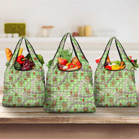 Green Palaka Hawaii Mele Kalikimaka Grocery Bag Ohia Lehua Shell Leis Funny Gingerbread Santa LT14 3-pack One Size Green - Polynesian Pride