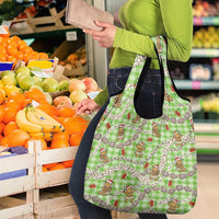 Green Palaka Hawaii Mele Kalikimaka Grocery Bag Ohia Lehua Shell Leis Funny Gingerbread Santa LT14 - Polynesian Pride