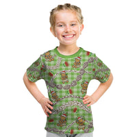 Green Palaka Hawaii Mele Kalikimaka Kid T Shirt Ohia Lehua Shell Leis Funny Gingerbread Santa LT14 Green - Polynesian Pride