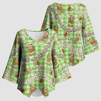 Green Palaka Hawaii Mele Kalikimaka Kimono Sleeve Blouse Ohia Lehua Shell Leis Funny Gingerbread Santa LT14 - Polynesian Pride