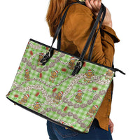 Green Palaka Hawaii Mele Kalikimaka Leather Tote Bag Ohia Lehua Shell Leis Funny Gingerbread Santa LT14 - Polynesian Pride