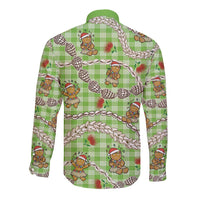 Green Palaka Hawaii Mele Kalikimaka Long Sleeve Button Shirt Ohia Lehua Shell Leis Funny Gingerbread Santa LT14 - Polynesian Pride