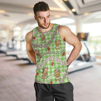 Green Palaka Hawaii Mele Kalikimaka Men Tank Top Ohia Lehua Shell Leis Funny Gingerbread Santa - Polynesian Pride