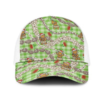 Green Palaka Hawaii Mele Kalikimaka Mesh Trucker Cap Ohia Lehua Shell Leis Funny Gingerbread Santa LT14 One Size White Green - Polynesian Pride