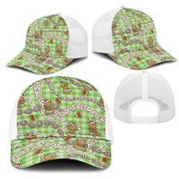 Green Palaka Hawaii Mele Kalikimaka Mesh Trucker Cap Ohia Lehua Shell Leis Funny Gingerbread Santa LT14 - Polynesian Pride