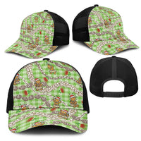 Green Palaka Hawaii Mele Kalikimaka Mesh Trucker Cap Ohia Lehua Shell Leis Funny Gingerbread Santa LT14 - Polynesian Pride