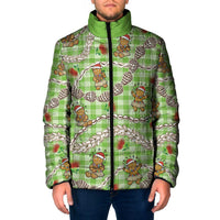 Green Palaka Hawaii Mele Kalikimaka Padded Jacket Ohia Lehua Shell Leis Funny Gingerbread Santa LT14 Men Green - Polynesian Pride