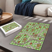 Green Palaka Hawaii Mele Kalikimaka Puzzle Ohia Lehua Shell Leis Funny Gingerbread Santa LT14 - Polynesian Pride