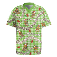 Green Palaka Hawaii Mele Kalikimaka Rugby Jersey Ohia Lehua Shell Leis Funny Gingerbread Santa LT14 Green - Polynesian Pride