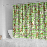 Green Palaka Hawaii Mele Kalikimaka Shower Curtain Ohia Lehua Shell Leis Funny Gingerbread Santa - Polynesian Pride