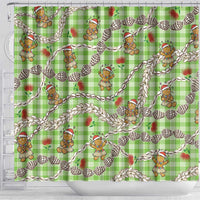 Green Palaka Hawaii Mele Kalikimaka Shower Curtain Ohia Lehua Shell Leis Funny Gingerbread Santa - Polynesian Pride