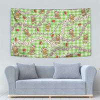 Green Palaka Hawaii Mele Kalikimaka Tapestry Ohia Lehua Shell Leis Funny Gingerbread Santa - Polynesian Pride