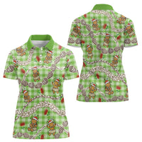 Green Palaka Hawaii Mele Kalikimaka Women Polo Shirt Ohia Lehua Shell Leis Funny Gingerbread Santa - Polynesian Pride