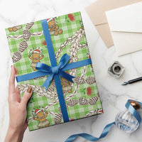 Green Palaka Hawaii Mele Kalikimaka Wrapping Paper Ohia Lehua Shell Leis Funny Gingerbread Santa LT14 - Polynesian Pride
