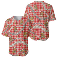 Red Palaka Hawaii Mele Kalikimaka Baseball Jersey Ohia Lehua Shell Leis Funny Gingerbread Santa LT14 - Polynesian Pride