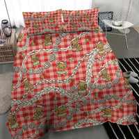 Red Palaka Hawaii Mele Kalikimaka Bedding Set Ohia Lehua Shell Leis Funny Gingerbread Santa - Polynesian Pride