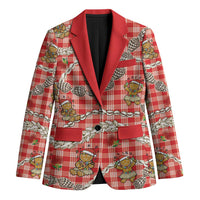 Red Palaka Hawaii Mele Kalikimaka Blazer Ohia Lehua Shell Leis Funny Gingerbread Santa - Polynesian Pride