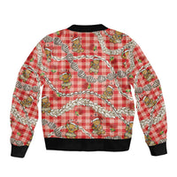 Red Palaka Hawaii Mele Kalikimaka Bomber Jacket Ohia Lehua Shell Leis Funny Gingerbread Santa LT14 - Polynesian Pride