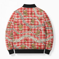 Red Palaka Hawaii Mele Kalikimaka Bomber Puffer Jacket Ohia Lehua Shell Leis Funny Gingerbread Santa LT14 - Polynesian Pride