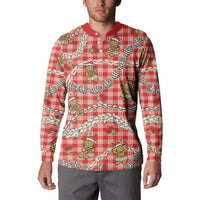 Red Palaka Hawaii Mele Kalikimaka Button Sweatshirt Ohia Lehua Shell Leis Funny Gingerbread Santa LT14 - Polynesian Pride