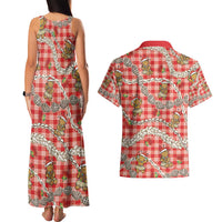 Red Palaka Hawaii Mele Kalikimaka Couples Matching Tank Maxi Dress and Hawaiian Shirt Ohia Lehua Shell Leis Funny Gingerbread Santa - Polynesian Pride