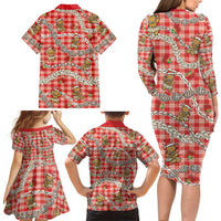 Red Palaka Hawaii Mele Kalikimaka Family Matching Long Sleeve Bodycon Dress and Hawaiian Shirt Ohia Lehua Shell Leis Funny Gingerbread Santa - Polynesian Pride