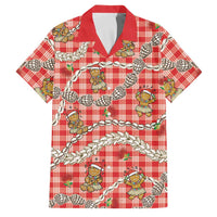 Red Palaka Hawaii Mele Kalikimaka Family Matching Long Sleeve Bodycon Dress and Hawaiian Shirt Ohia Lehua Shell Leis Funny Gingerbread Santa - Polynesian Pride