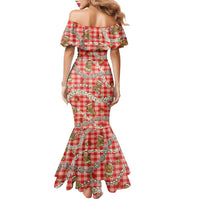 Red Palaka Hawaii Mele Kalikimaka Family Matching Mermaid Dress and Hawaiian Shirt Ohia Lehua Shell Leis Funny Gingerbread Santa - Polynesian Pride
