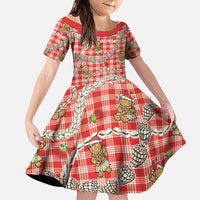 Red Palaka Hawaii Mele Kalikimaka Family Matching Off The Shoulder Long Sleeve Dress and Hawaiian Shirt Ohia Lehua Shell Leis Funny Gingerbread Santa - Polynesian Pride