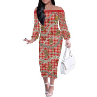 Red Palaka Hawaii Mele Kalikimaka Family Matching Off The Shoulder Long Sleeve Dress and Hawaiian Shirt Ohia Lehua Shell Leis Funny Gingerbread Santa - Polynesian Pride