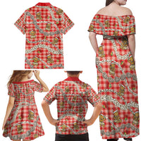 Red Palaka Hawaii Mele Kalikimaka Family Matching Off Shoulder Maxi Dress and Hawaiian Shirt Ohia Lehua Shell Leis Funny Gingerbread Santa - Polynesian Pride