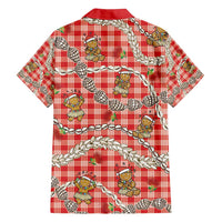 Red Palaka Hawaii Mele Kalikimaka Family Matching Off Shoulder Maxi Dress and Hawaiian Shirt Ohia Lehua Shell Leis Funny Gingerbread Santa - Polynesian Pride